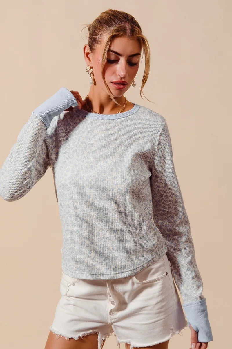 Ribbed Knit Pullover with Contrast Collar and Cuffs