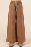 Mineral Wash Wide Leg Elastic Waist Twill Pants