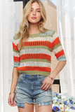 Striped 3/4 Sleeves Sweater Top