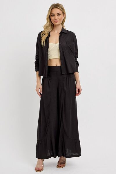 Shirring Detail Wide Leg Pants
