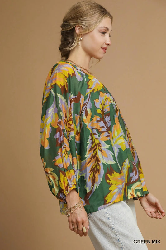 Chic Abstract Design Drama Sleeve Blouse