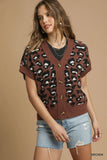 Animal Print Button-Up Short Sleeve Cardigan