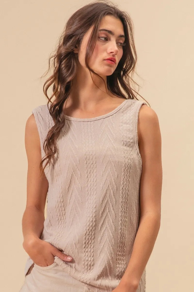 Textured Sweather Knit Twist Back Sleeveless Top