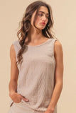 Textured Sweather Knit Twist Back Sleeveless Top