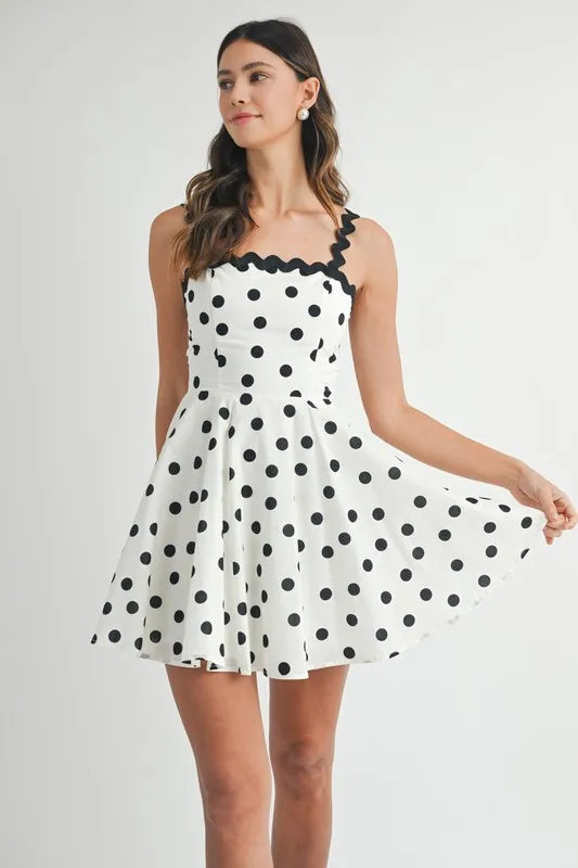 Polka Dot Mini Dress with Ricrac Trim Strap