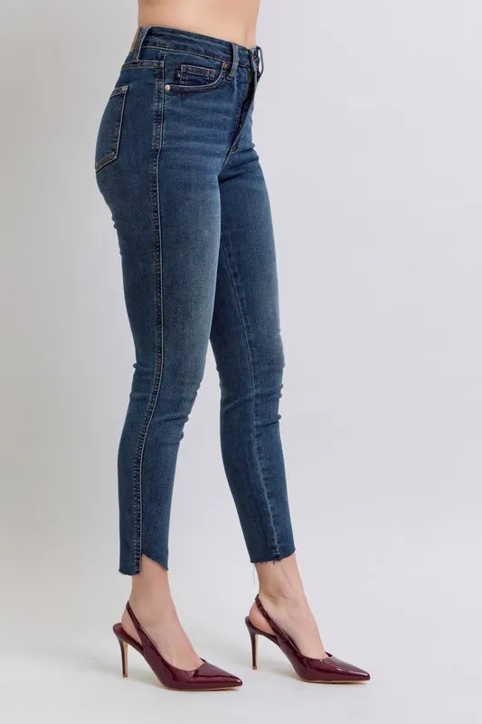 Full Size High Waist Tummy Control Step Hem Skinny Jeans Plus Size