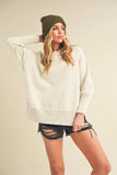 Ribbed Hem Side Slit Round Neck Sweater