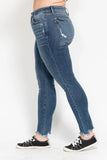 Plus Size High Waist Skinny with Destroy & Shark Bit Hem