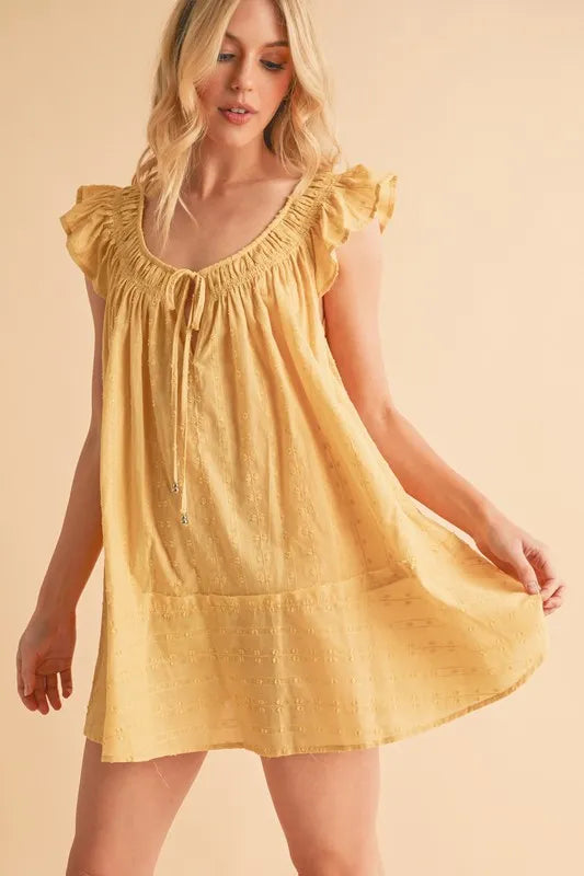 Ruffled Cap Sleeve Cotton Tunic Mini Dress
