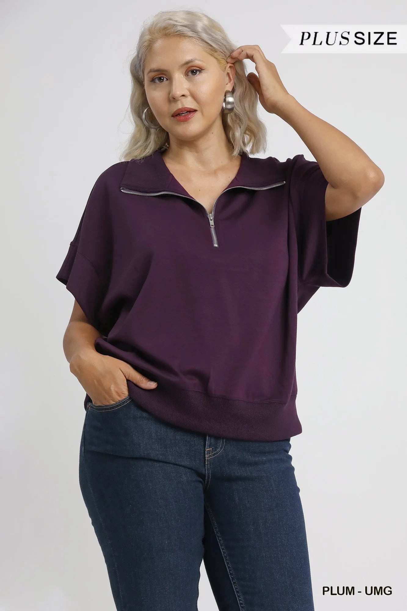 Full Size Short Sleeve Half-Zip Shirt