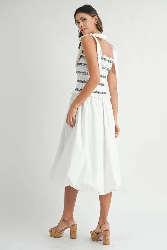 Smocked Bodice Bubble Midi Dress