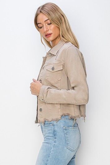 Full Size Raw Hem Button Up Cropped Denim Jacket Plus Size