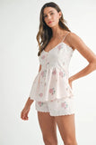 Stripe Embroidered Peplum Cami and Shorts Set