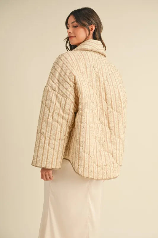 Floral Printed Quilted Open Jacket