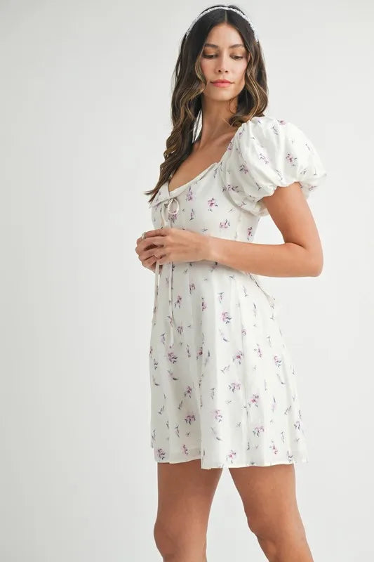 Floral Print Puff Sleeve Mini Dress