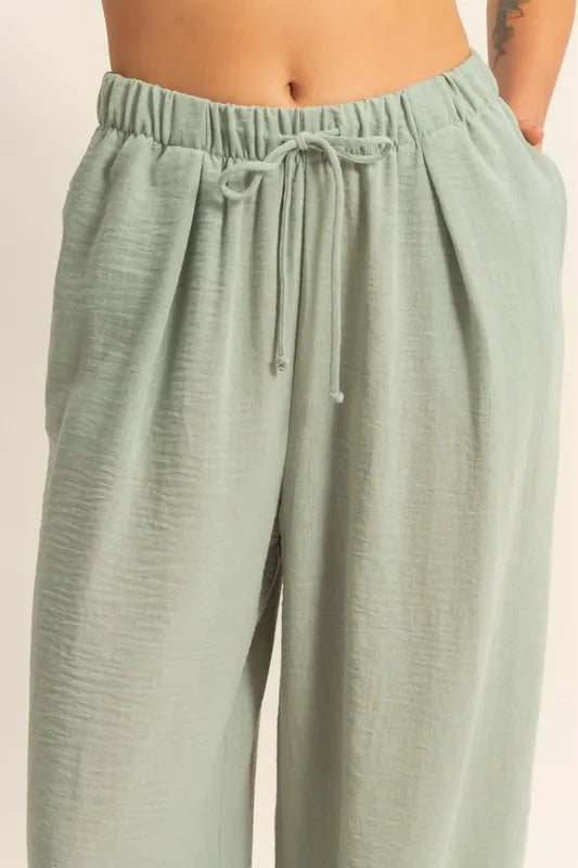 Elasticized Waist Wide Leg Pants