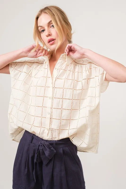 Eyelet Loose Button Down Shirt