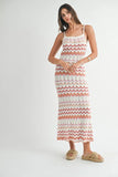 Lightweight Pointelle Chevron Knit Maxi Dress