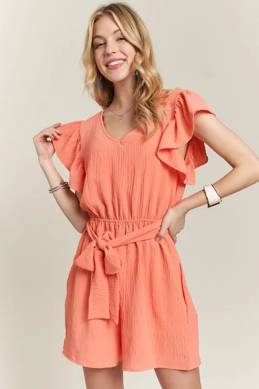 Ruffle Sleeves Romper with Pockets