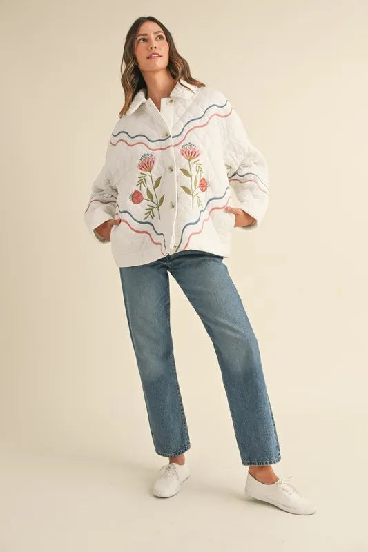 Floral Multi Color Embroidered Quilted Jacket