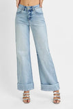 Full Size High Waist Ankle Wide Cuffed Jeans