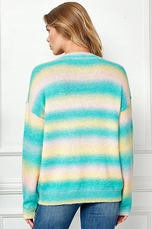 Ombre Drop Shoulder Knit Pullover Sweater