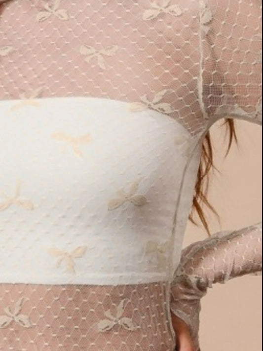 Bow Ribbon Design Sheer Lace Camisole