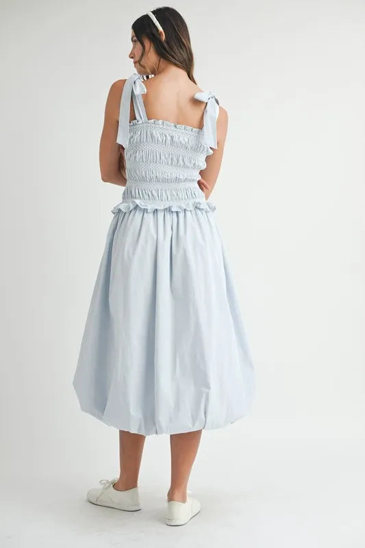 Smocked Bodice Bubble Midi Dress