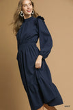 Ruffled Shoulder Midi Dress with Chic Textured Fabric