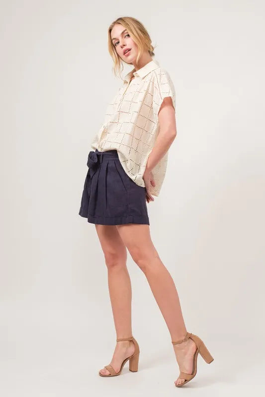 Eyelet Loose Button Down Shirt