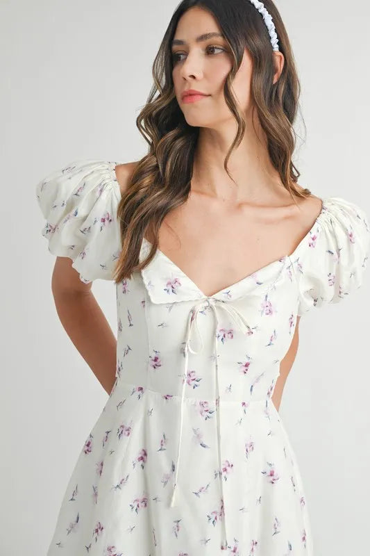 Floral Print Puff Sleeve Mini Dress