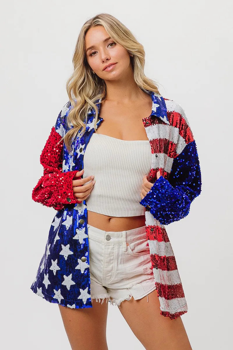 Velvet Sequin American Flag Shirt