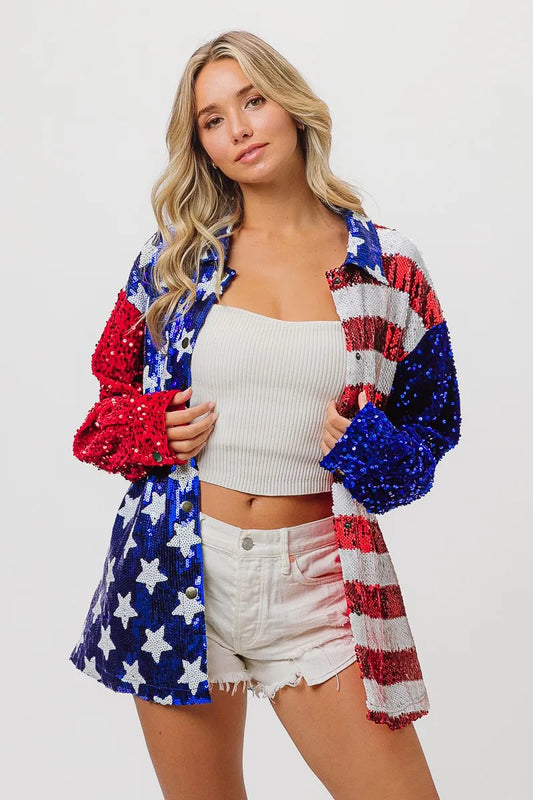 Velvet Sequin American Flag Shirt