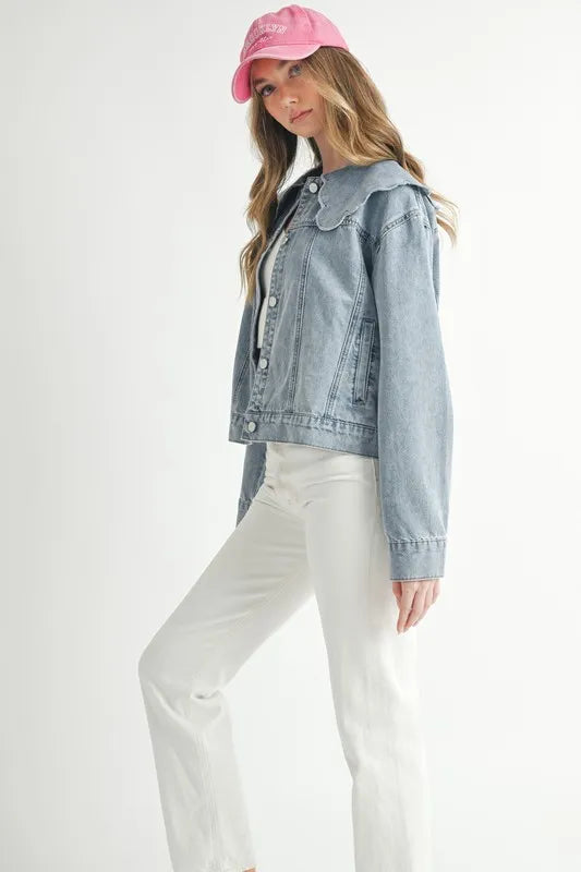 Scallop Peter Pan Collar Denim Jacket