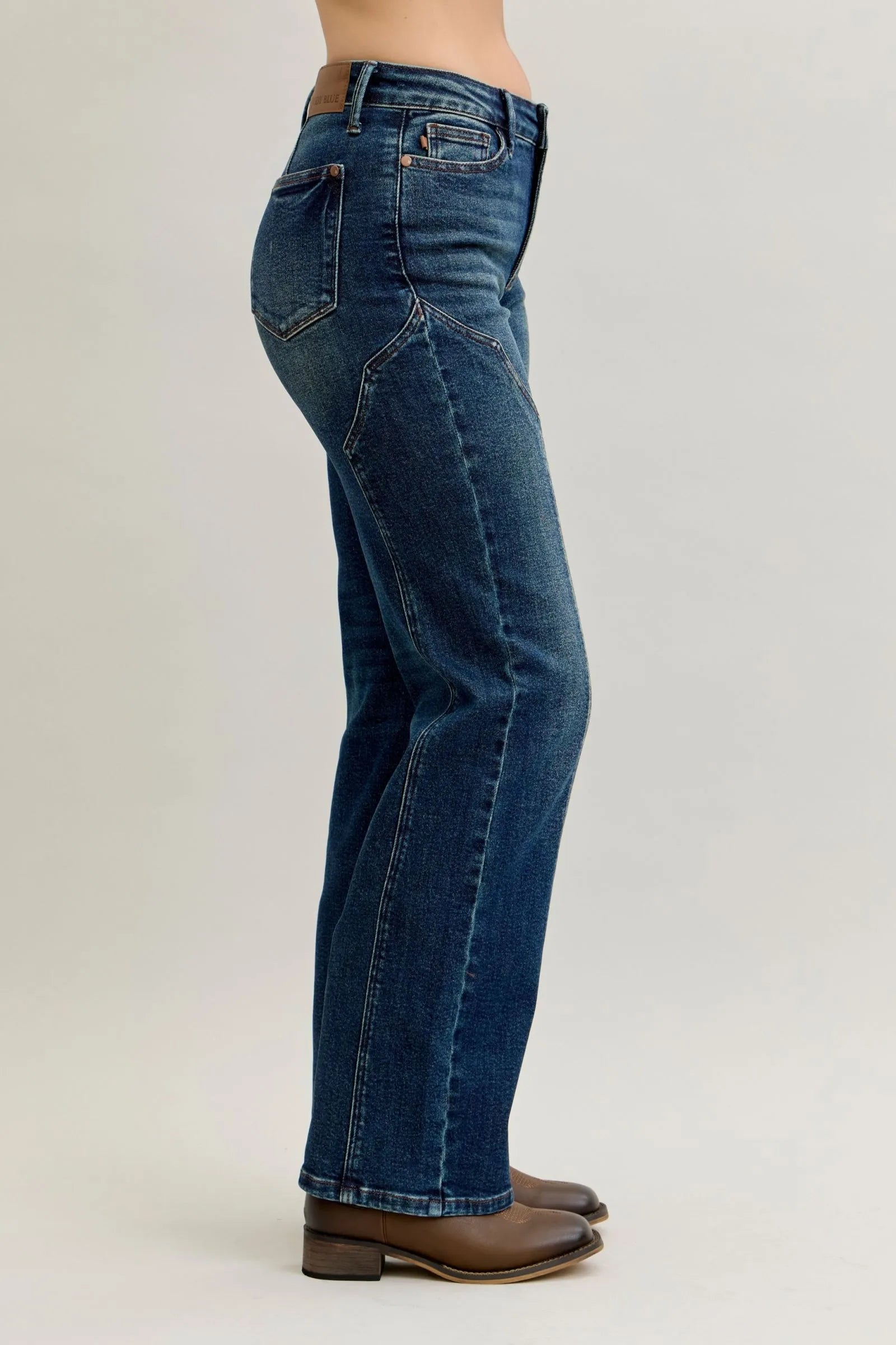 Full Size Seam Detail High-Waisted Straight Jeans