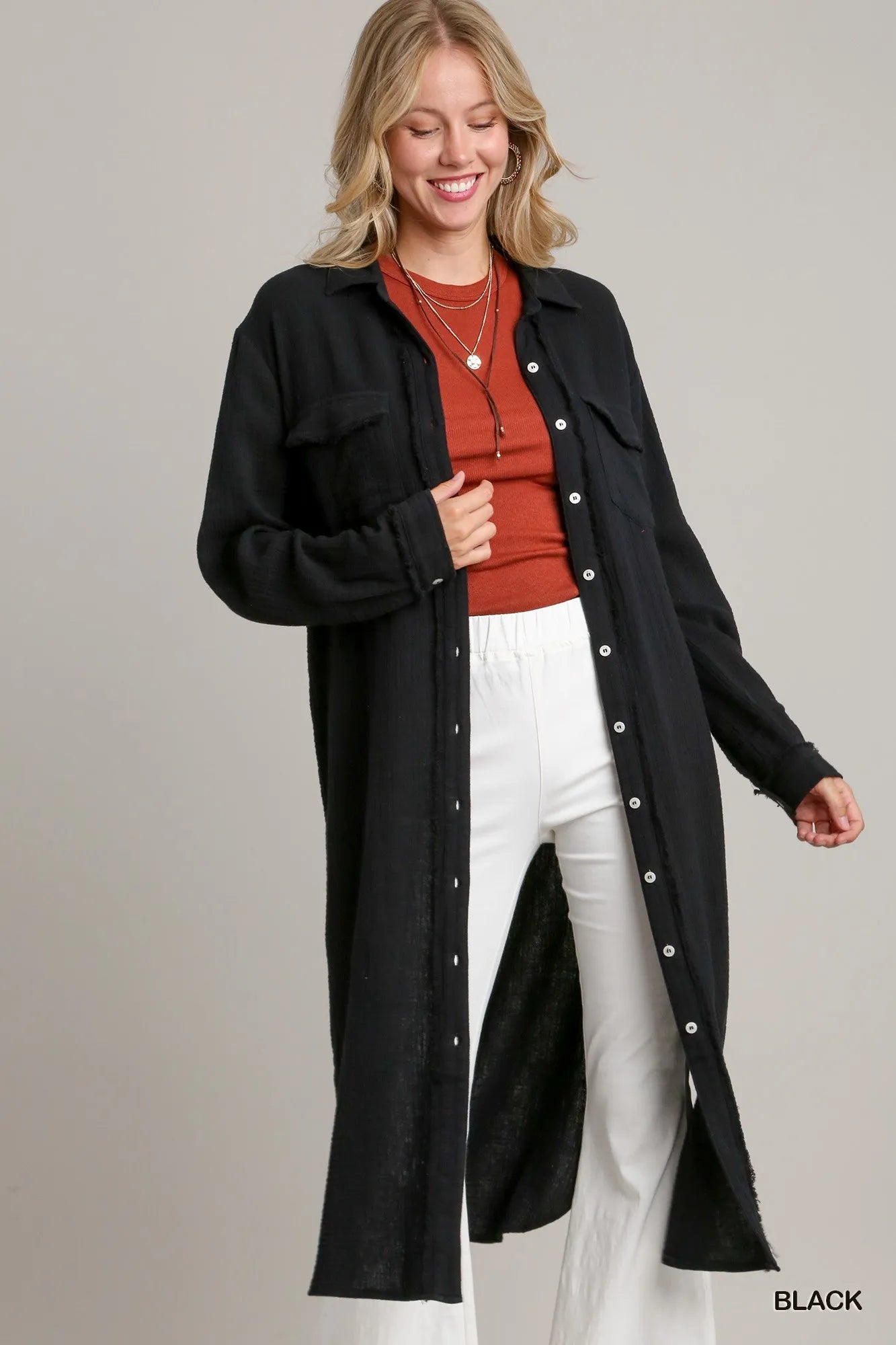 Cotton Gauze Button-Up Shirt Dress