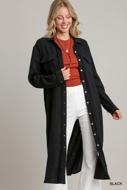 Cotton Gauze Button-Up Shirt Dress