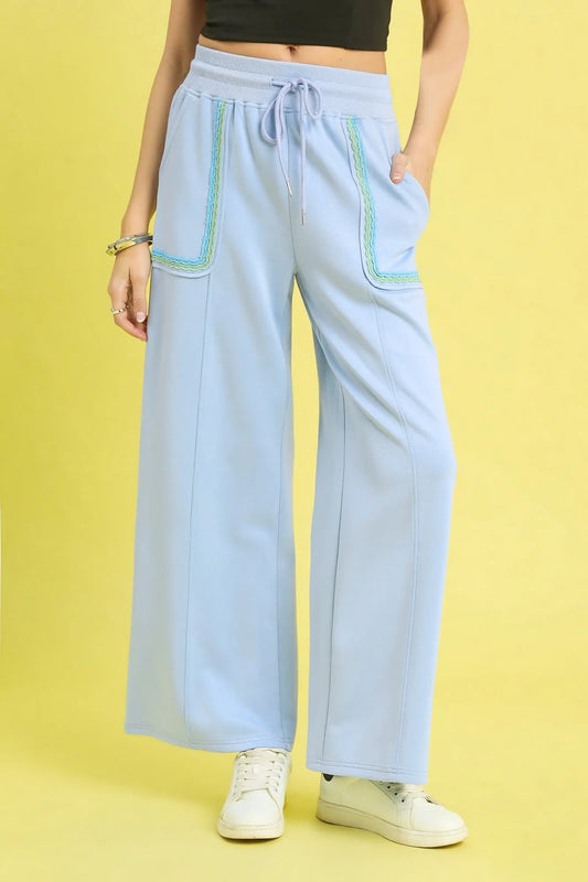 Drawstring Cargo Pants with Scallop Edge Accents
