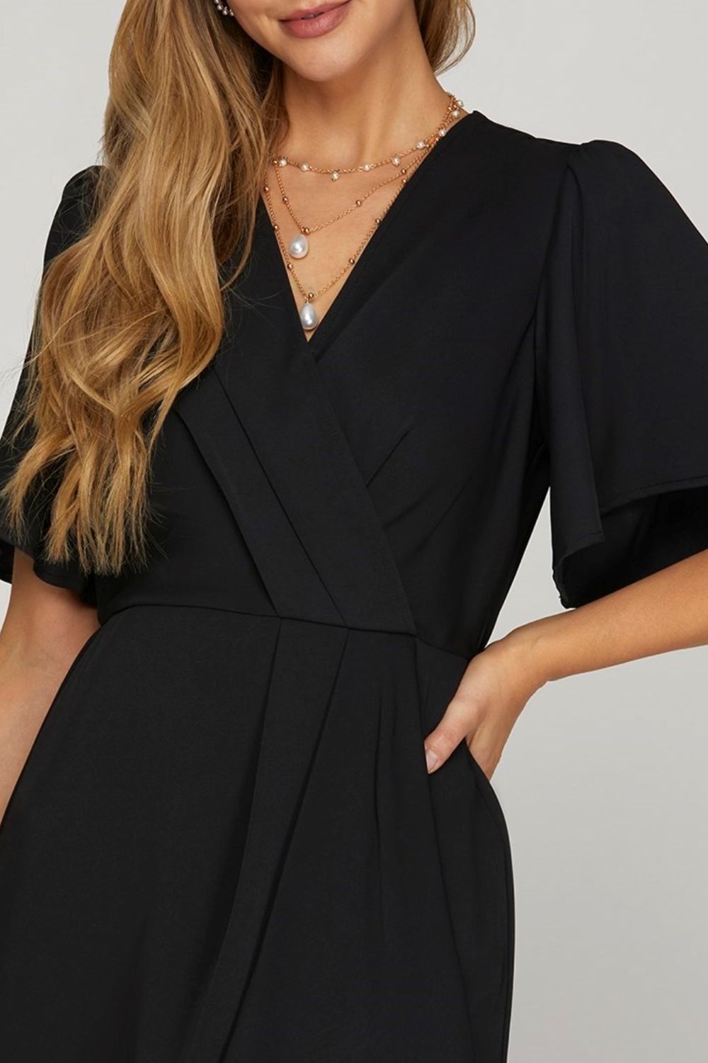 Ruffled Surplice Short Flutter Sleeve Mini Dress