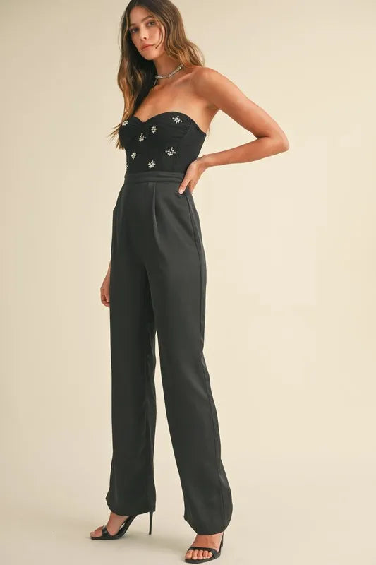Rhinestone Applique Bustier Jumpsuit