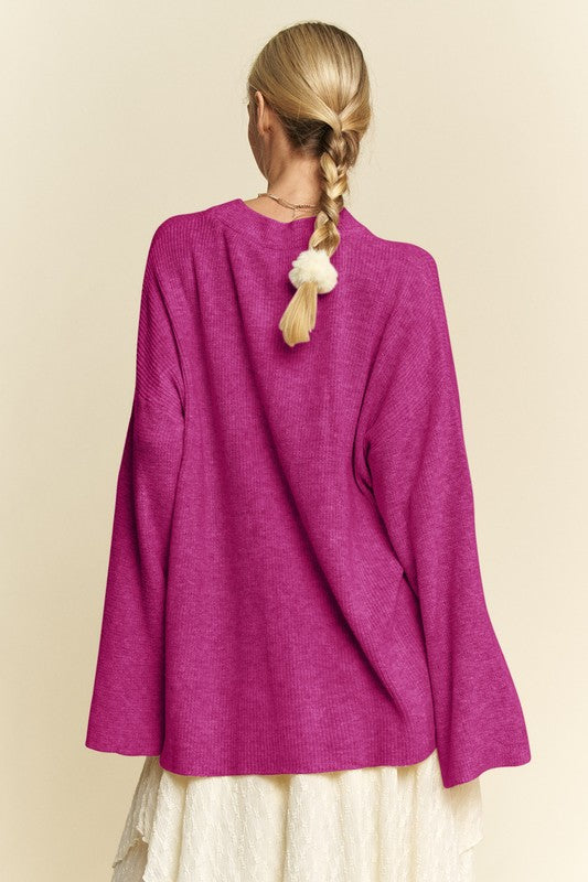 High-Low Round Neck Drop Shoulder Sweater