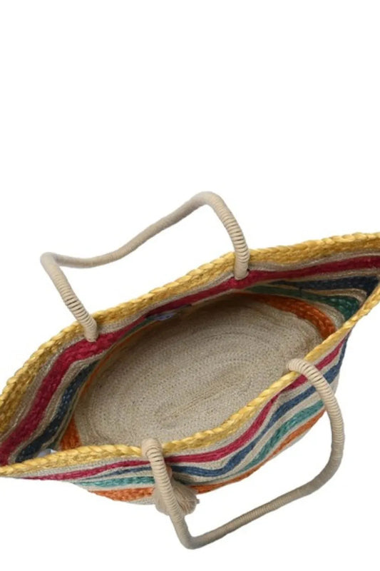 Wavy Rainbow Straw Tote Bag