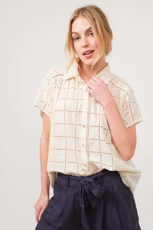 Eyelet Loose Button Down Shirt