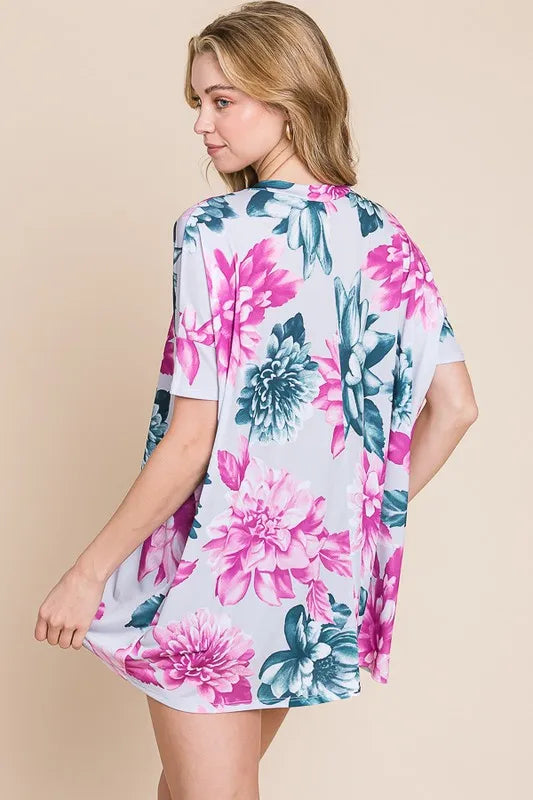 Floral V-Neck Short Sleeve T-Shirt