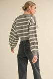 Pale Collared Striped Cropped Cable Knit Sweater