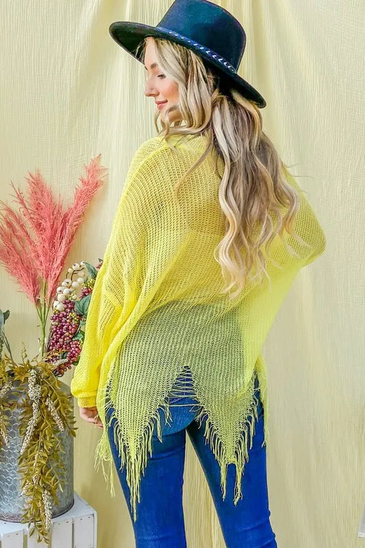 Distressed Mesh V Neck Spring Sweater Cover Up