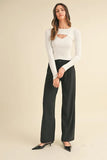Cut Out Long Sleeve Ribbed Knit Top