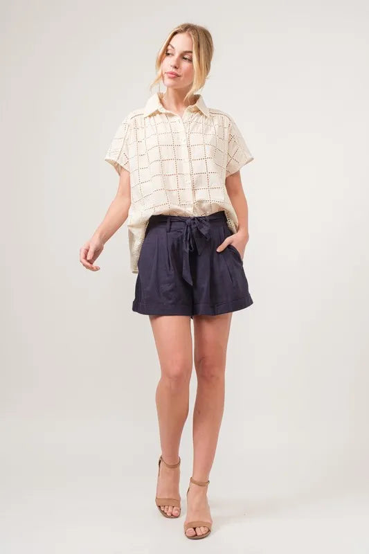 Eyelet Loose Button Down Shirt