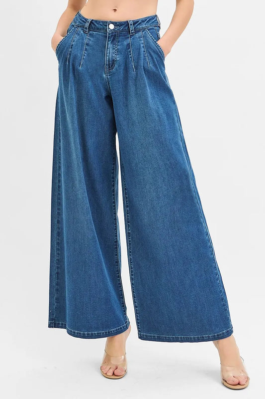 Vintage-Inspired Knit Palazzo Denim Trousers