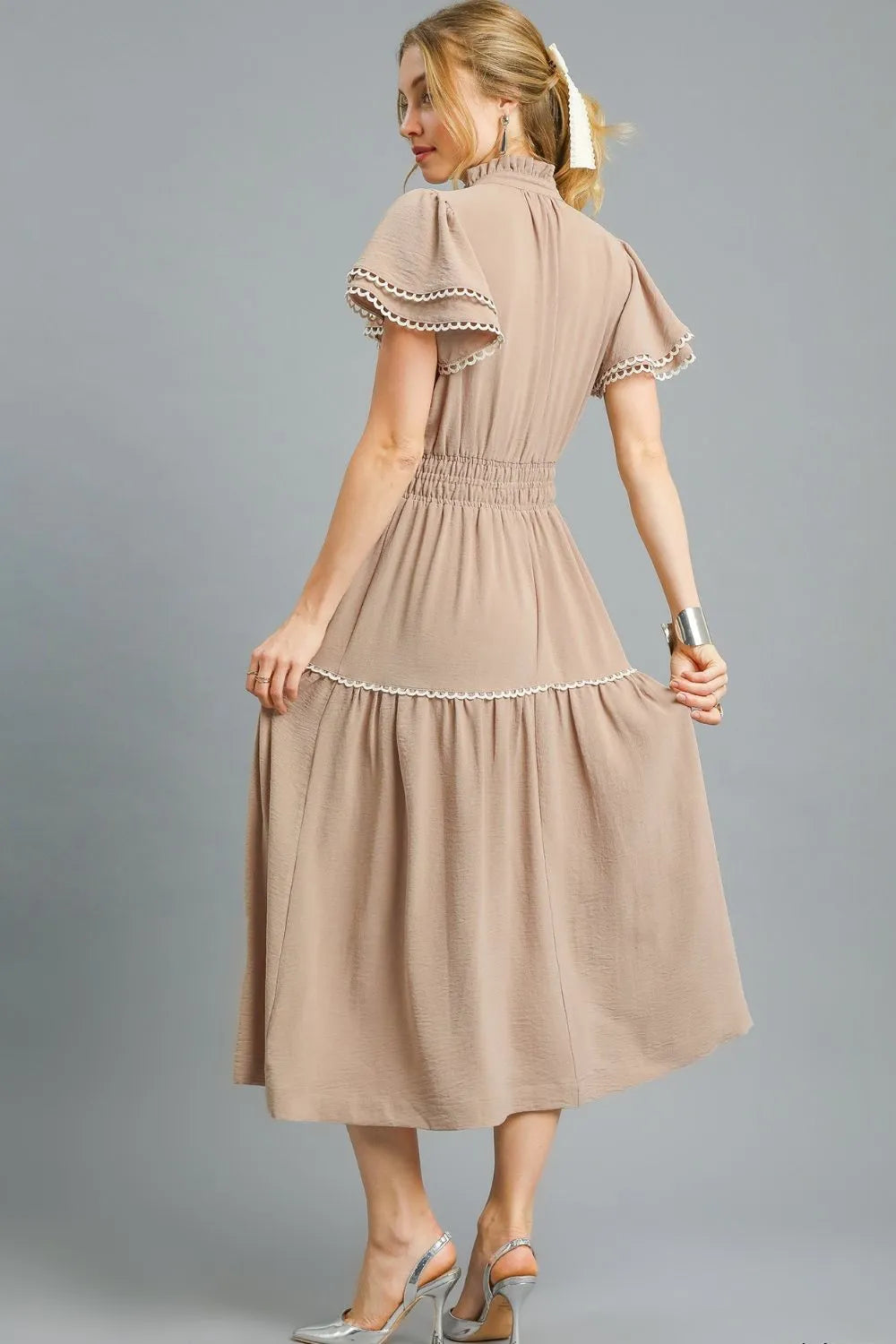 Embroidered Ruffle Sleeve Boho Midi Dress